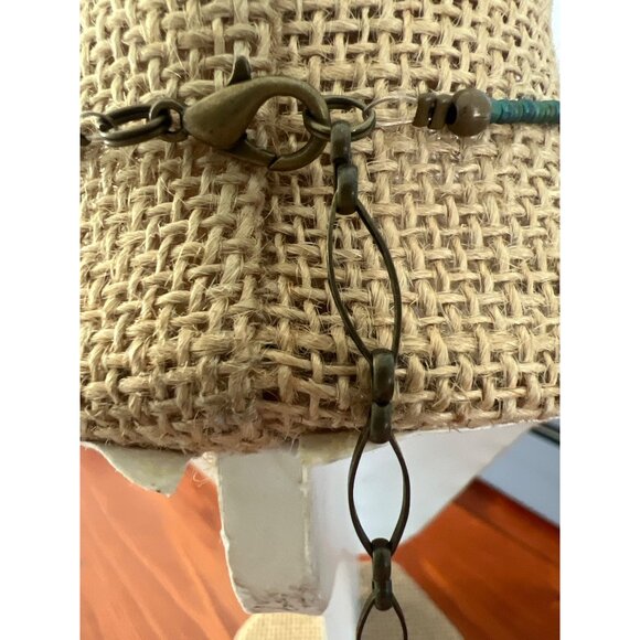 Vintage Green Striped Agate Necklace Teardrop Pendant Brass 17" + 3" extender - Picture 4 of 5